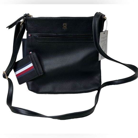 Tommy Hilfiger Handbags - Tommy Hilfiger black crossbody with gold detail. Pouch card holder included